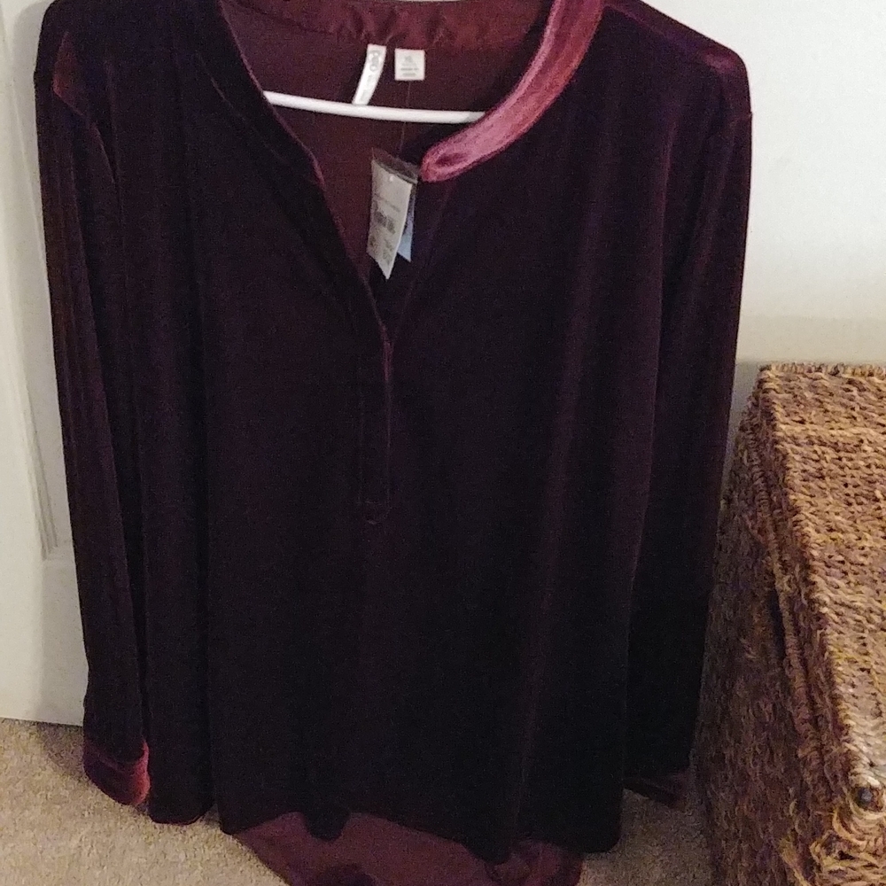 CATO,SIZE XL, BURGUNDY VELVET LONG BLOUSE